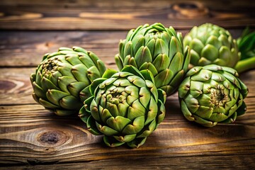 Fresh green artichokes being cooked on wooden background