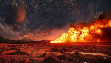 Wall Mural - apocalyptic sky with swirling flames above barren landscape armageddon vision