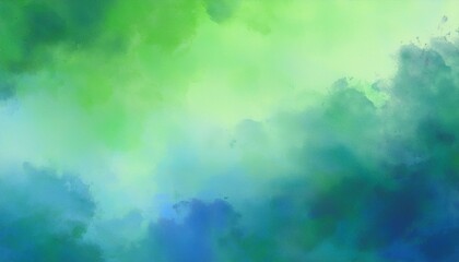 Wall Mural - green blue gradient watercolor background with clouds texture