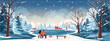 © Aomarch - Winter Vocation background with houses Christmas tree inspired winter landscape