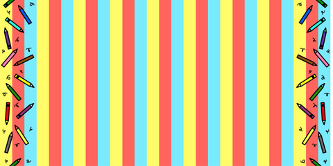 Seamless pattern with pencil, repeat pattern. Design for education, school projects, packaging, stationery decorative. colorful stripes background.