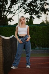 Pretty woman posing in urban Outdoor fashion summer portrait