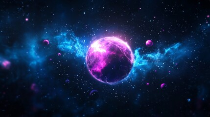 Wall Mural - vibrant cosmic scene with a glowing planet and nebulae