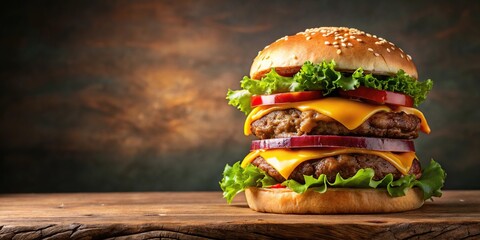 Wall Mural - Delicious gourmet hamburgers with cheese toppings in a medium shot