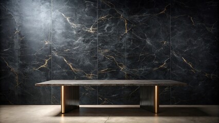 Wall Mural - Modern black marble table against black wall background