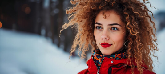 Wall Mural - a woman in a red coat with a red lips and a red scarf