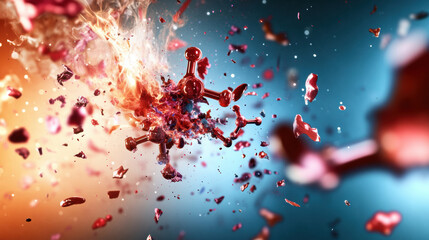 Poster - Abstract image of plastic molecules breaking apart, showcasing vibrant colors and dynamic motion