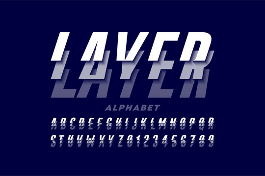 Layer. Sliced font, alphabet letters and numbers vector illustration