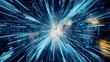 © zhou yan - Abstract futuristic digital technology background featuring high-speed blue light lines and glowing effects. The dynamic design represents data transfer and high-tech innovation in motion, resembling