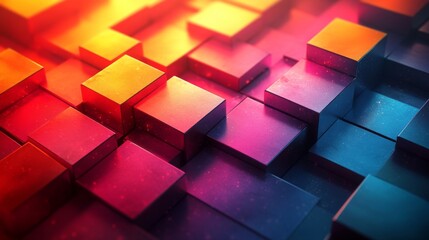 Poster - Vibrant blocks of various colors create a textured surface with rich gradients, evoking a sense of depth and dynamic movement in a digital landscape.