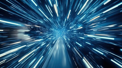 Aufkleber - Abstract futuristic digital technology background featuring high-speed blue light lines and glowing effects. The dynamic design represents data transfer and high-tech innovation in motion, resembling 