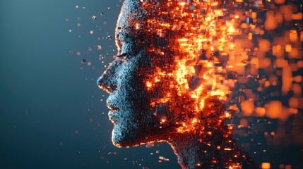 Poster - abstract minimalistic design for business presentations digital human head constructing from cube