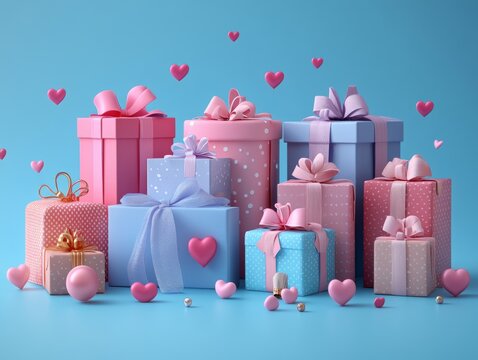 Vector illustration Gift Box with Colorful Party ribbon tied around the top on blue background