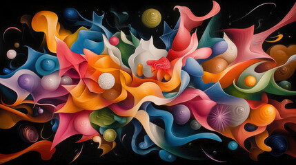 Poster - Lively abstract composition with vibrant colors and swirling shapes