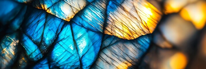 Sticker - Beautiful macro shot of shimmering blue labradorite with intricate patterns and glowing reflections