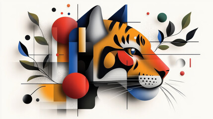 Poster - Striking abstract tiger face with vibrant colors and geometric shapes