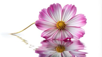 Wall Mural - Reflected flower petal isolated on white background