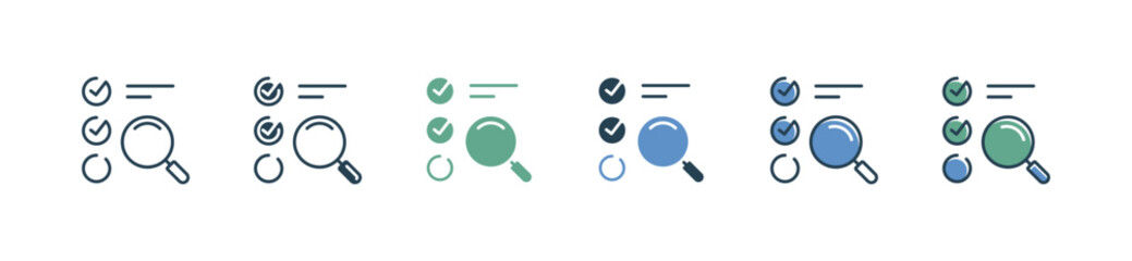 Leinwandbilder - magnifier search with checklist icon set business study exam task selection list evaluation vector illustration zoom glass find answer solution symbol design
