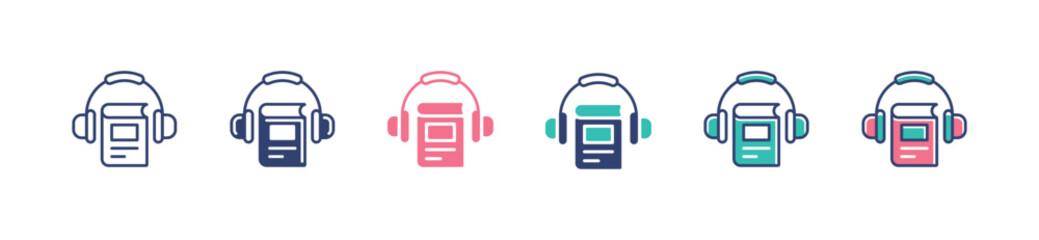 Aufkleber - simple book with earphone icon set online audio book education learning course vector illustration for web and app