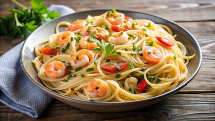 Wall Mural - Delicious shrimp scampi pasta with lemon