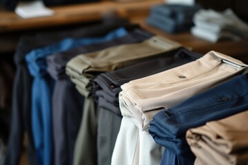 Aufkleber - Neatly folded minimalist sportswear arranged on a smooth tabletop, perfect for an active lifestyle and fitness activities. Generative AI