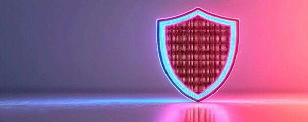 Poster - Digital shield design, glowing neon lights on a modern abstract background.