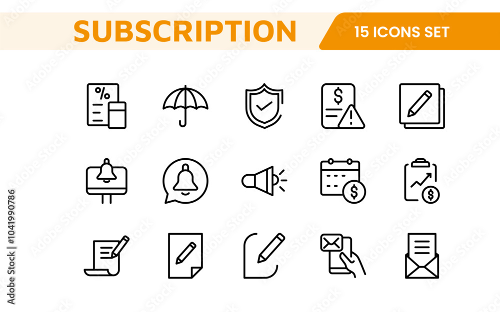 Subscription Services Icon Set. Modern and sleek icons for subscription-based platforms, perfect for enhancing user interfaces, streaming apps, SaaS products, and membership management.