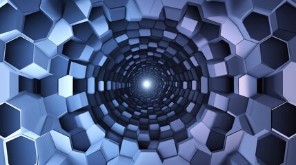 Poster - Layered hexagons create a mesmerizing geometric pattern that draws the eye toward a bright light at the center, evoking depth and abstraction. Generative AI