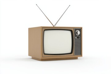 A vintage TV set, isolated on white, with dials and antennae visible