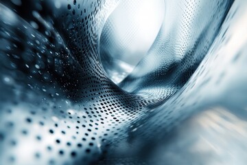 Poster - Abstract design with perforated texture and flowing curves in shades of blue and silver tones