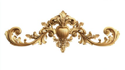 Poster - A decorative gold ornament featuring intricate flourishes and a central motif, suitable for enhancing luxury interiors.