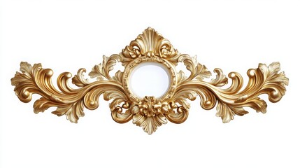 Poster - An ornate, golden decorative frame featuring intricate floral patterns and a central circular opening, perfect for antique or baroque-style decor.