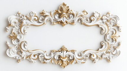 Poster - An ornate, vintage-style frame featuring intricate white and gold detailing, ideal for showcasing art or photographs.