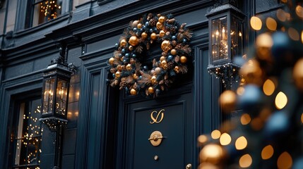 Soft white lights hang from the eaves of a vintage red house, creating a festive glow for New Year's Eve festivities