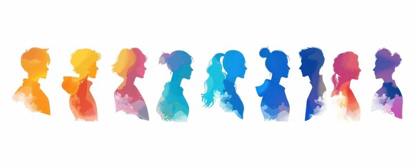 Wall Mural - Set of colorful human silhouette avatars in various styles and vibrant colors, ideal for social media.