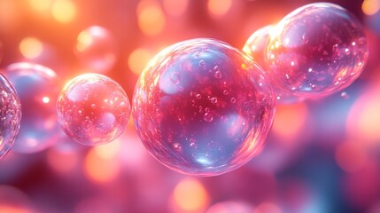 Aufkleber - Floating microbubbles showcase a captivating blend of pink and blue colors, enhanced by soft lighting that creates a whimsical ambiance. Each bubble reflects light, adding to the enchanting effect.