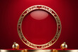 © Galeno - red festive background christmas ornaments gold frame minimal round display