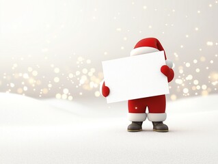 Santa Claus holding a sign, white isolated background.