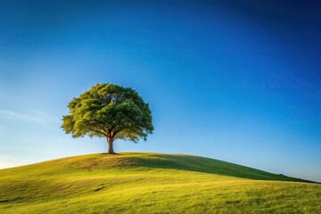 Tranquil landscape of lone tree on hill under clear sky, minimalist and serene