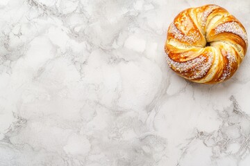 A soft pretzel sprinkled with coarse salt, isolated on white, with a golden, baked exterior