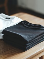 Aufkleber - Minimalist sportswear is arranged neatly on a smooth table, emphasizing simplicity and functionality for active lifestyles. Generative AI