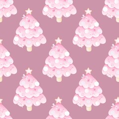 Wall Mural - Pattern Christmas tree .Cute aesthetic watercolor  pattern  for Christmas and New Year. For fabric, packaging paper, scrapbooking.