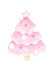 Wall Mural - Christmas card pink Christmas tree. For fabric, packaging paper, scrapbooking.