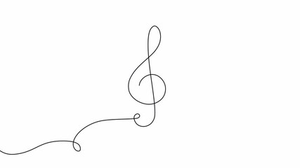 Poster - Video. Continuous line violin key icon. Concept of abstract lines of musical notes in simple linear style. Animation on white background 4K.