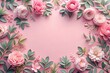 © Sayfar - Pink floral border with soft pastel leaves