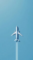 Poster - Capturing the essence of travel, an airplane soars gracefully through a clear blue sky, leaving behind a trail of white clouds