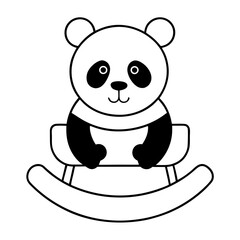 Poster - Christmas Panda on Rocking Cradle Line Art.