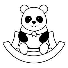 Sticker - Christmas Panda on Rocking Cradle Line Art.