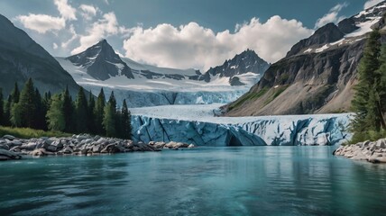 glacier in the mountains hyper realistic, creating a serene nature escape.