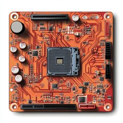 Poster - An intricate close-up of a circuit board featuring orange and silver components.